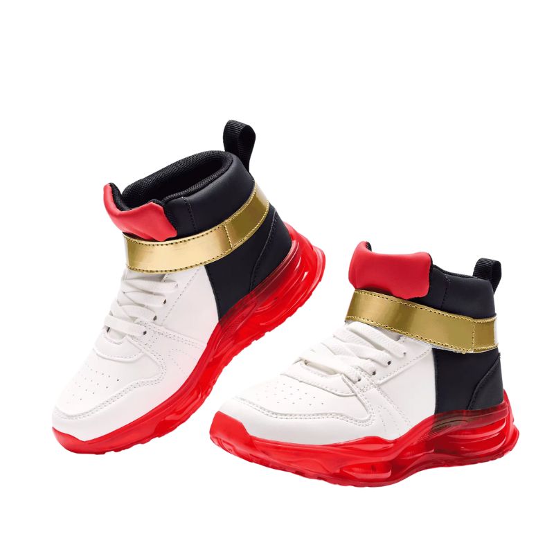 Sleek black sneakers with red and silver accents, designed to embody Shadow the Hedgehog's fierce and rebellious persona. The vibrant details highlight Shadow's dynamic and intense world.