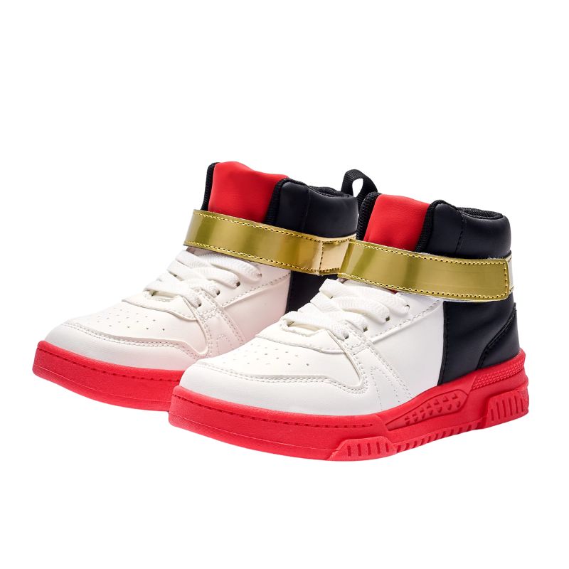 Red, black, and yellow sneakers inspired by Sonic the Hedgehog Shadow shoes