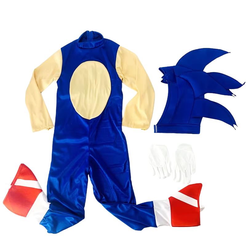 Sonic the Hedgehog cartoon hoodie jumpsuit for kids, featuring a cute animal character and long sleeves.
