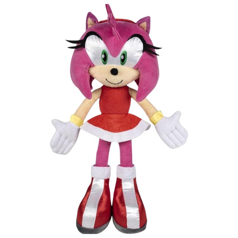 Plush Amy Rose with her signature pink fur and hammer, capturing her strong-willed personality.