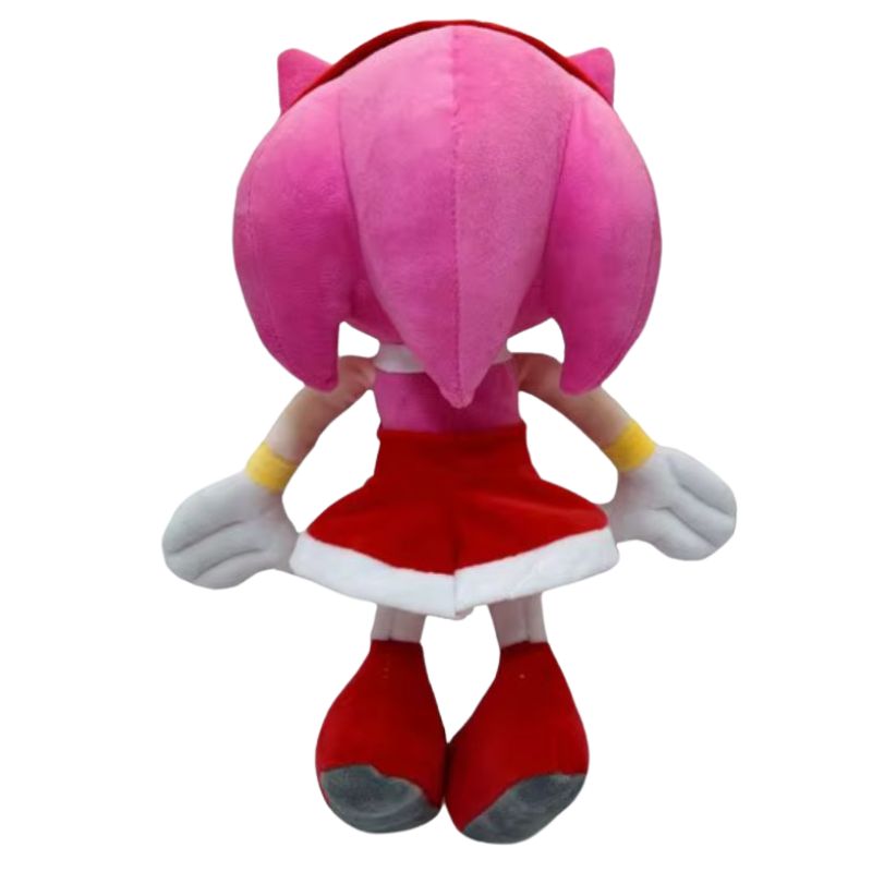 A bright and cheerful Amy Rose plush in orange, featuring her signature hammer and pink dress.