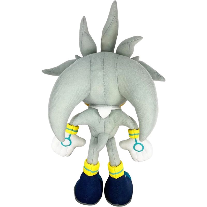 A futuristic Silver Sonic plush, showcasing his sleek silver design and glowing details.