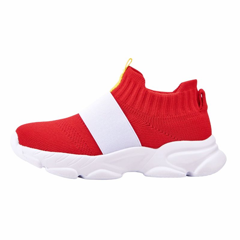 Close-up of white Sonic Sneakers with vibrant red and yellow details, showcasing the sleek design and high-performance SonicBoost™ technology