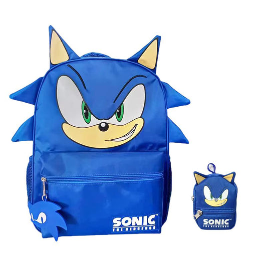 Sonic the Hedgehog anime-themed backpack with large main compartment and small bag, designed for students, unisex, suitable for boys and girls.